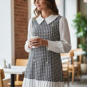 Classic Black and White Houndstooth Dress